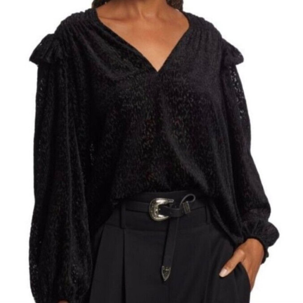 New Tanya Taylor Women’s Top Lucy Devore Black Velvet Burnout Blouse P3340